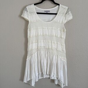 Womens Large Cream Lace Tiered Fairy Tunic Top Boho Cottage Ethereal Indie Artsy